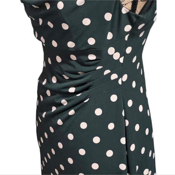 Connected Apparel Green Ivory Polka Dot Stretch Sheath Drape Neck Dress Size 10 - Picture 5 of 9